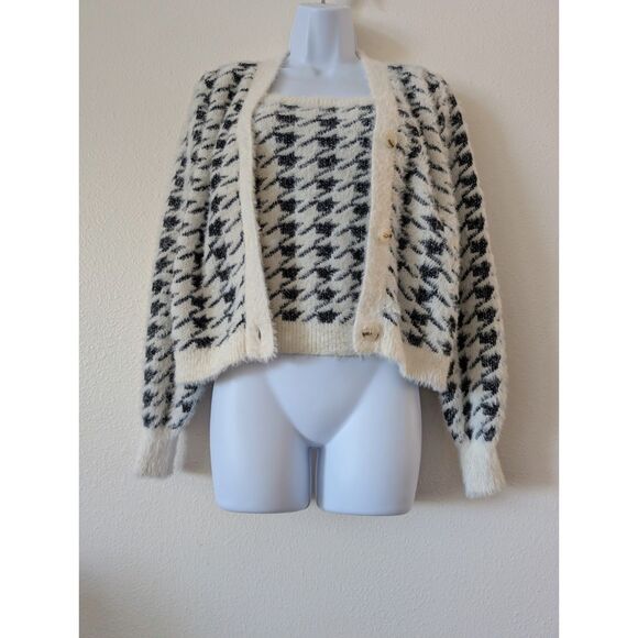 Willow & Wind Fuzzy Knit 2-pc Houndstooth Cardigan & Tank Set  Sz XS - Picture 2 of 9